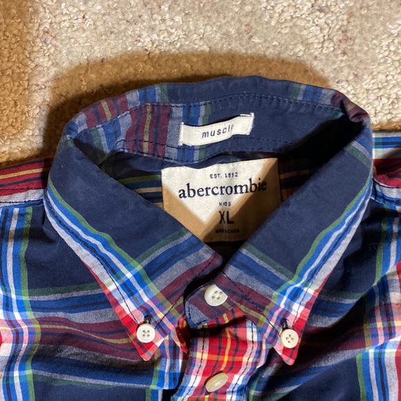 Abercrombie Navy Plaid Button Down Shirt - Picture 2 of 4